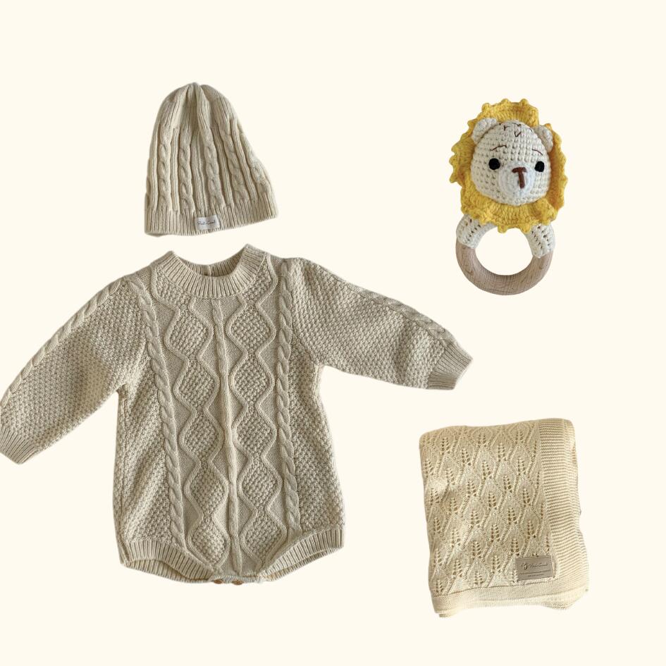 [Gift Set] Cotton Knit Romper & Blanket & Toy set