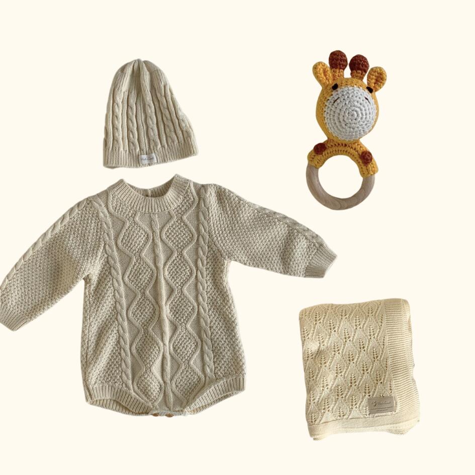 [Gift Set] Cotton Knit Romper & Blanket & Toy set
