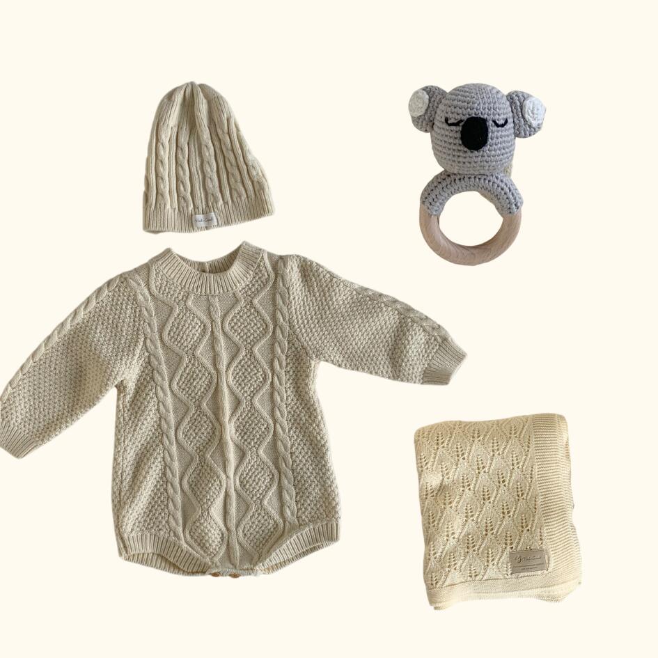 [Gift Set] Cotton Knit Romper & Blanket & Toy set