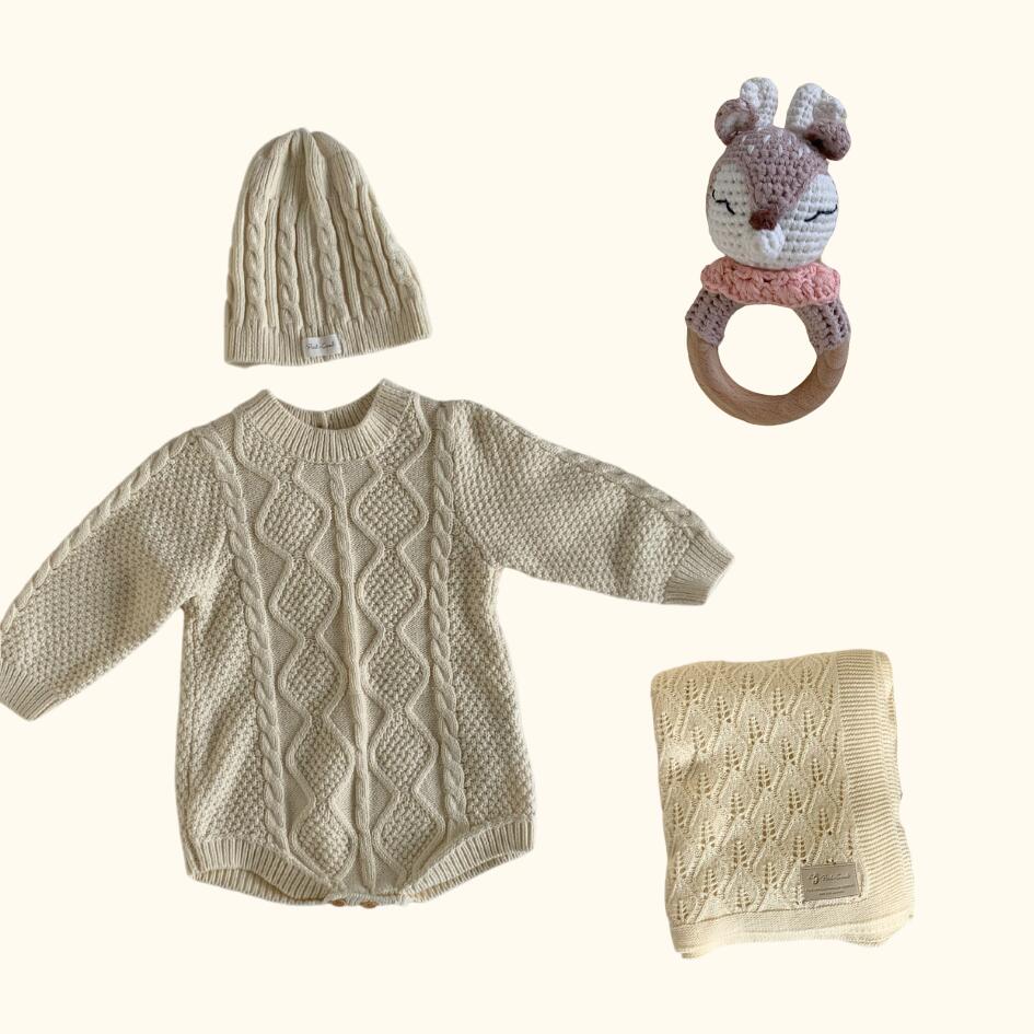 [Gift Set] Cotton Knit Romper & Blanket & Toy set