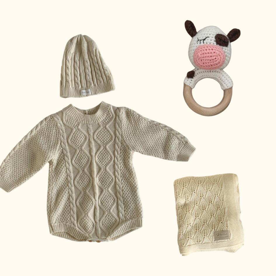 [Gift Set] Cotton Knit Romper & Blanket & Toy set