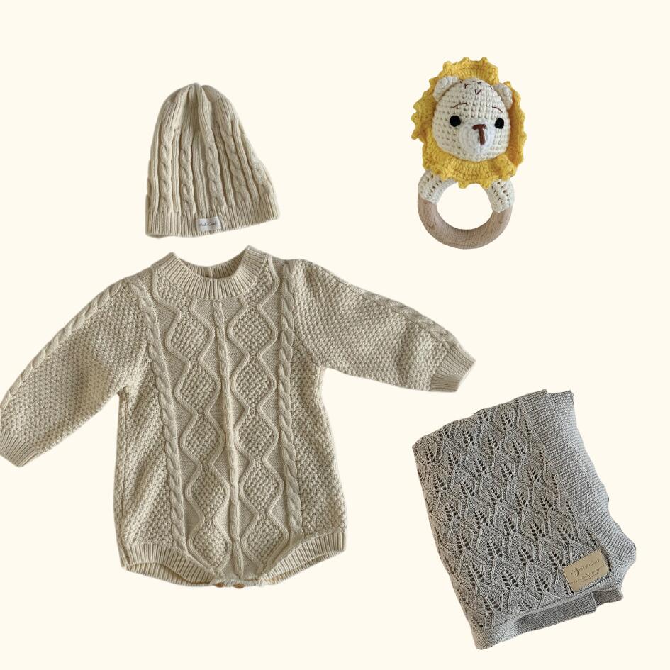 [Gift Set] Cotton Knit Romper & Blanket & Toy set