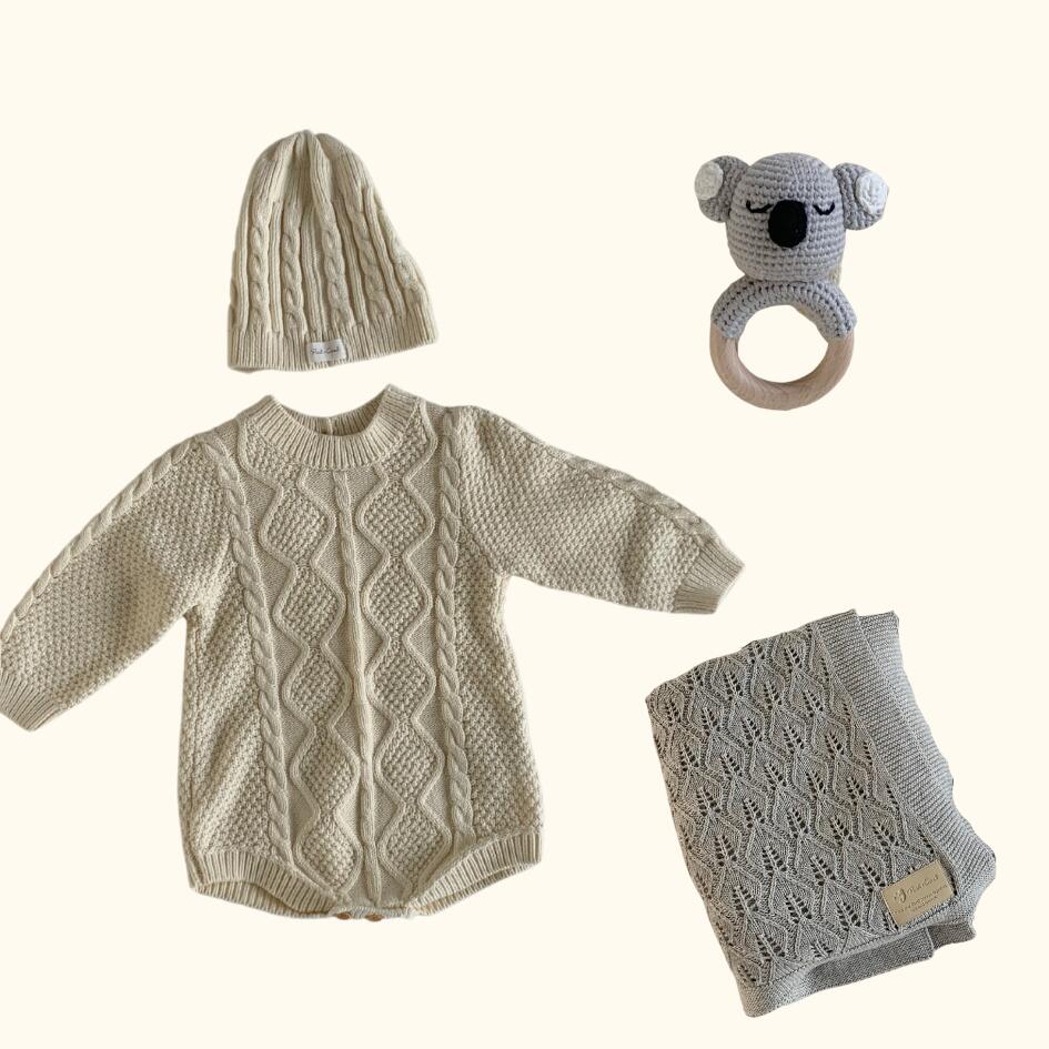 [Gift Set] Cotton Knit Romper & Blanket & Toy set