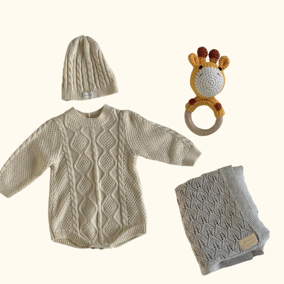 [Gift Set] Cotton Knit Romper & Blanket & Toy set