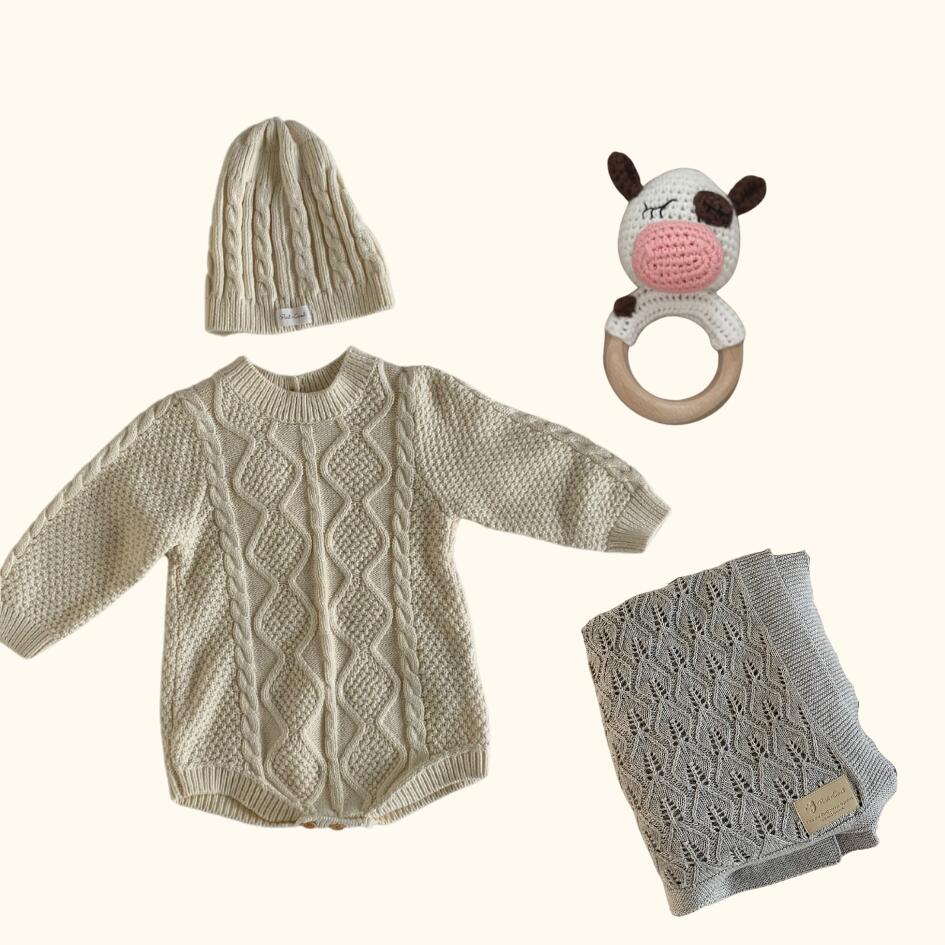 [Gift Set] Cotton Knit Romper & Blanket & Toy set