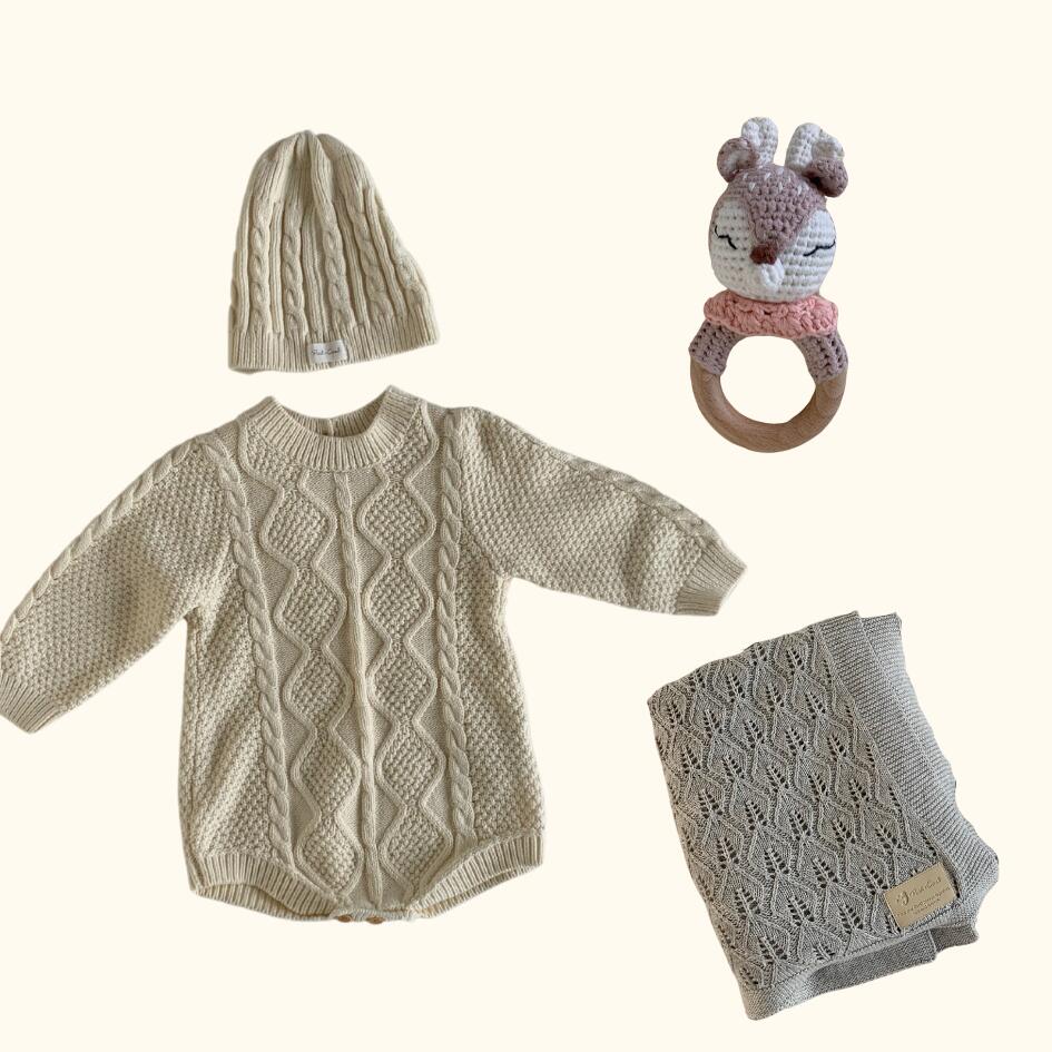[Gift Set] Cotton Knit Romper & Blanket & Toy set