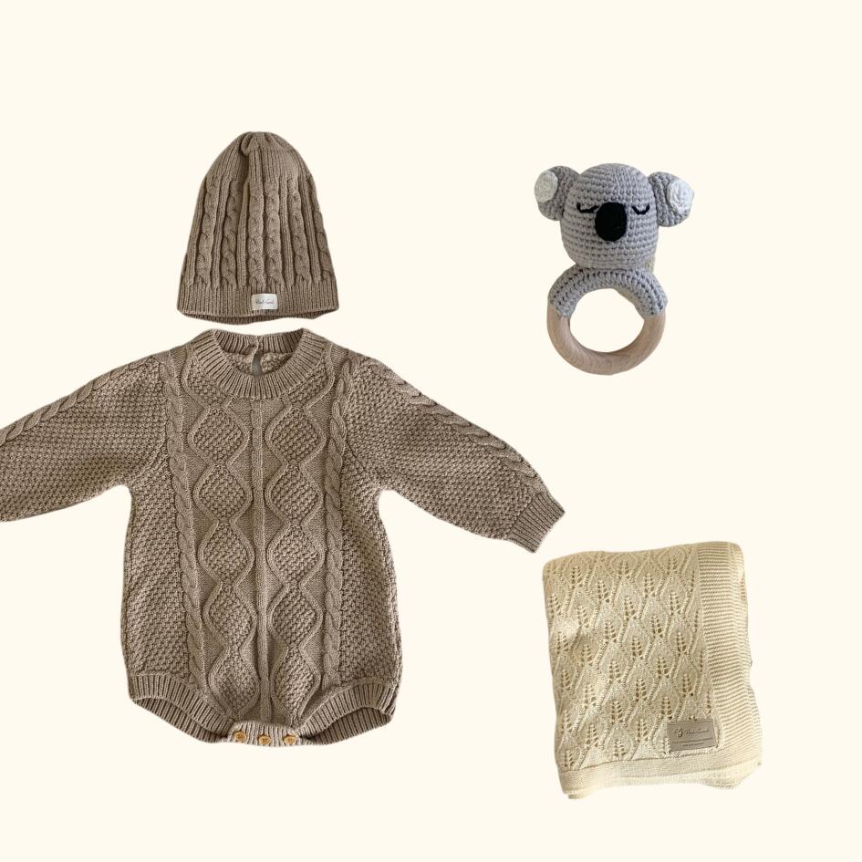 [Gift Set] Cotton Knit Romper & Blanket & Toy set