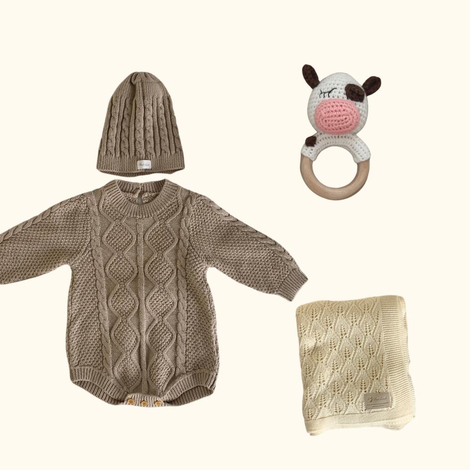 [Gift Set] Cotton Knit Romper & Blanket & Toy set