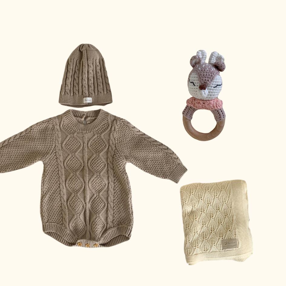 [Gift Set] Cotton Knit Romper & Blanket & Toy set