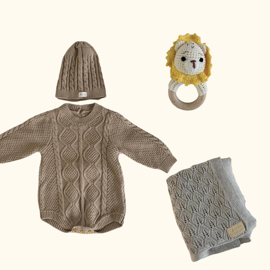 [Gift Set] Cotton Knit Romper & Blanket & Toy set