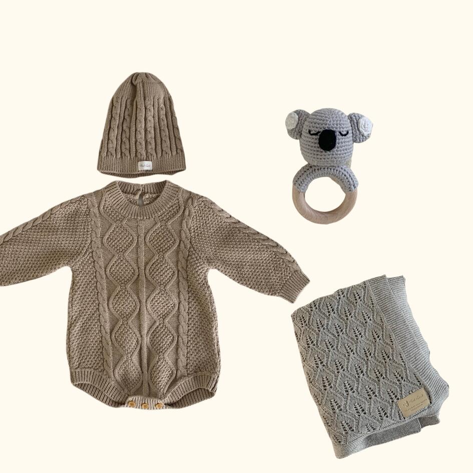 [Gift Set] Cotton Knit Romper & Blanket & Toy set
