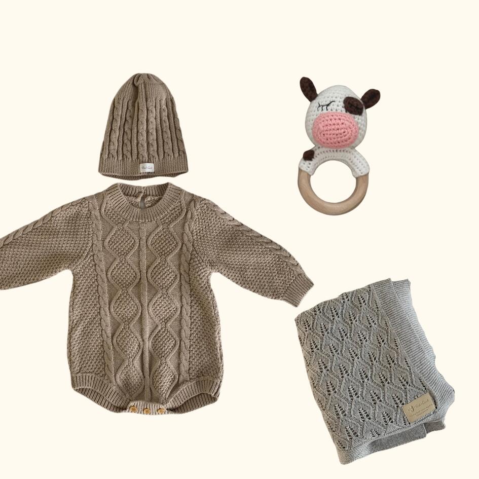 [Gift Set] Cotton Knit Romper & Blanket & Toy set