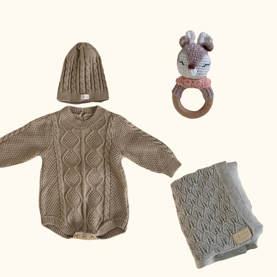 [Gift Set] Cotton Knit Romper & Blanket & Toy set