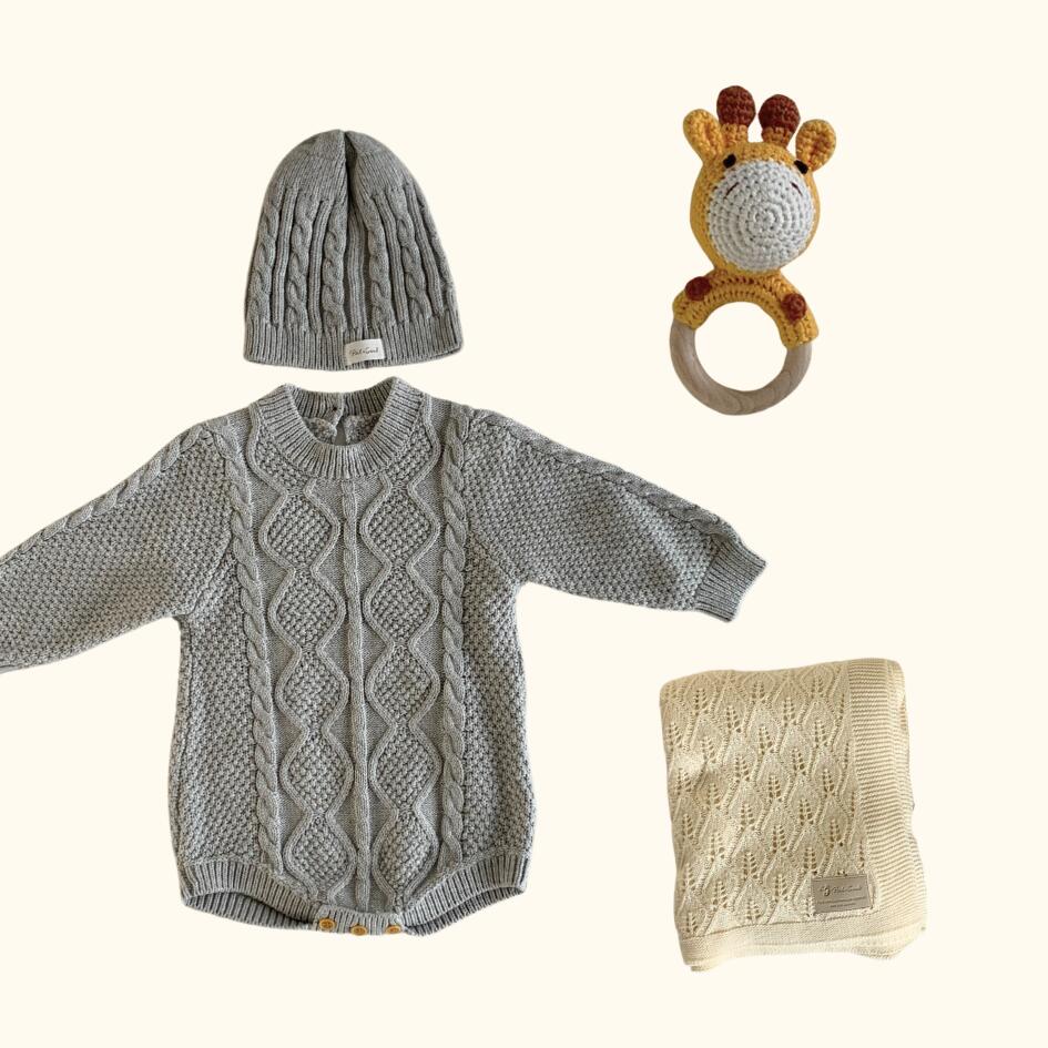 [Gift Set] Cotton Knit Romper & Blanket & Toy set
