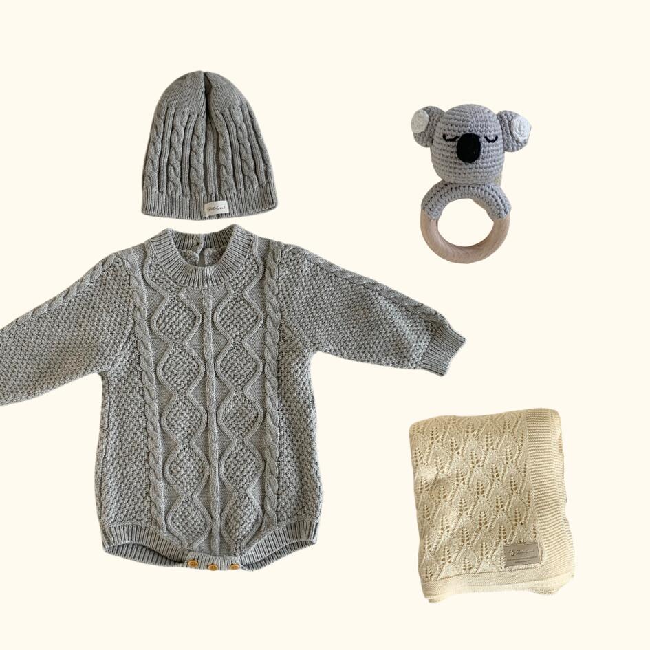 [Gift Set] Cotton Knit Romper & Blanket & Toy set