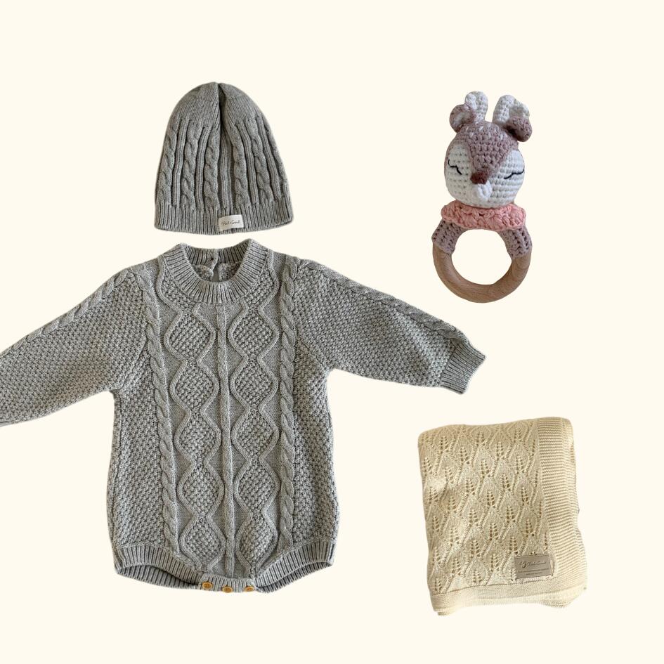 [Gift Set] Cotton Knit Romper & Blanket & Toy set