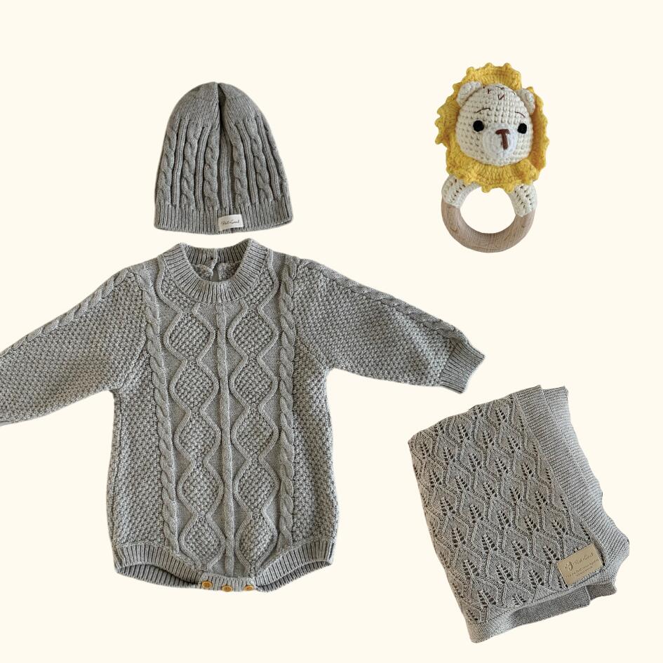 [Gift Set] Cotton Knit Romper & Blanket & Toy set