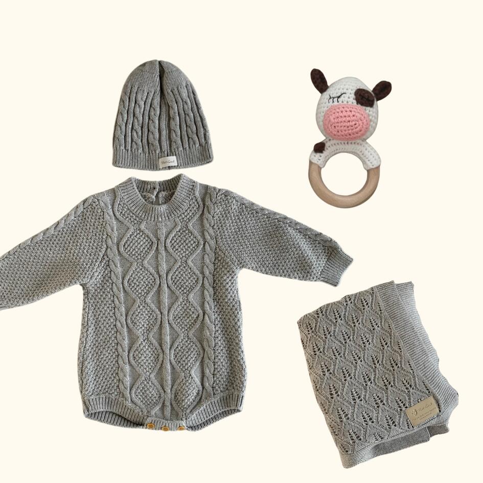 [Gift Set] Cotton Knit Romper & Blanket & Toy set