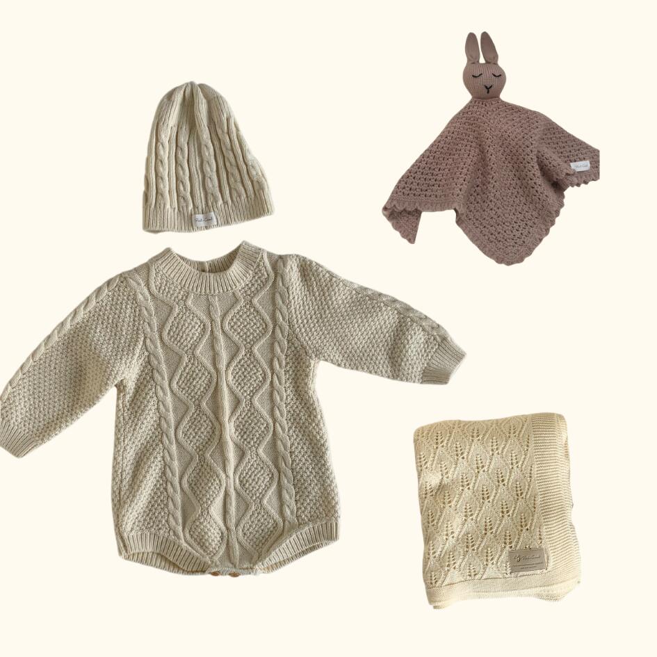 [Gift Set] Cotton Knit Romper & Blanket & Toy set