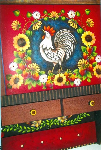 RW-148 French Country Rooster Cabinet