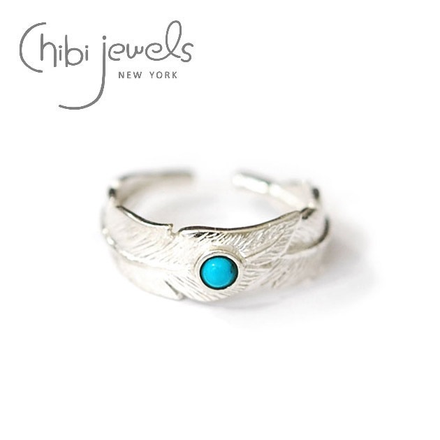 フェザー モチーフ ターコイズ シルバー リング Turquoise Feather Cuff Ring (Silver)-chibi jewels  Japan