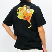 【希少】ジュンメン デザインシャツ 扇柄　銀杏　個性派　昭和レトロ　和柄 鳳凰狐半袖Tシャツ 今昔 KJ-26018 和柄 和風 きつね キツネ 牡丹