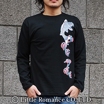 S-1544 long 和柄メンズ長袖Tシャツ 登鯉（赤黒）｜和柄ブランドの