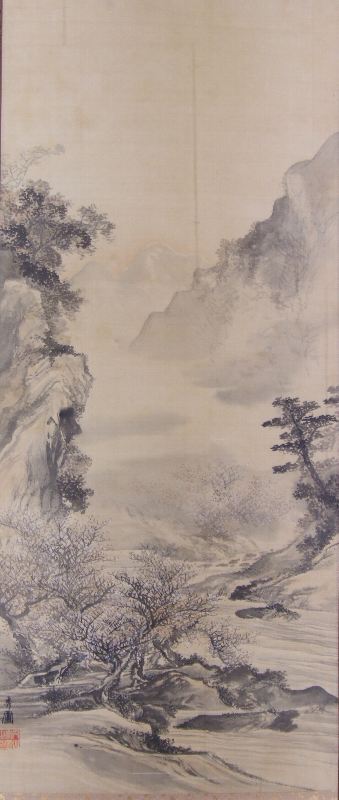 ｳ-0006 内山 秀圃 ≪山水風景≫ | 掛軸 【阿波の作家】,あ行 | | 表具