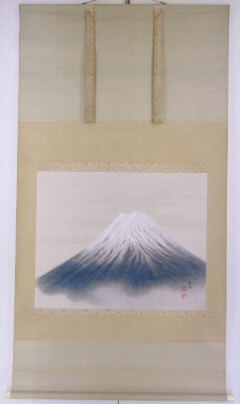 真作/田中納言/春/富士山と海岸の人家/布袋屋掛軸HH-98 真作/田中納言/春/富士山と海岸の人家/布袋屋掛軸HH-98