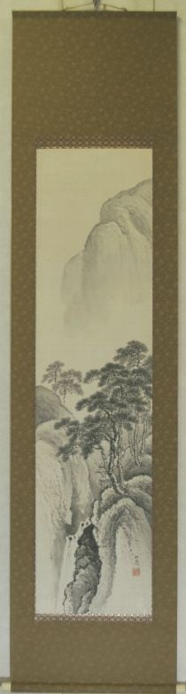 松嶺？水墨画 掛軸 山と川の風景 松嶺？水墨画 掛軸 山と川の風景 松嶺？水墨画 掛軸 山と川の風景 -