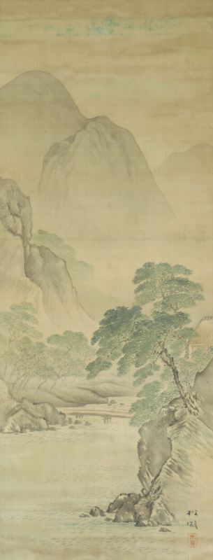ﾀ-0015 竹村 松嶺 ≪風景画（彩色山水）≫ | 掛軸 【阿波の作家】,た行