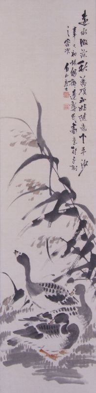 ｱ-0031 浅井 柳塘 ≪合鴨≫ | 掛軸 【阿波の作家】,あ行 | | 表具修復