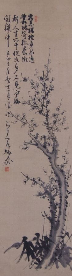 ｲ-0033 泉 智等 ≪梅、書≫ | 掛軸 【阿波の作家】,あ行 | | 表具修復