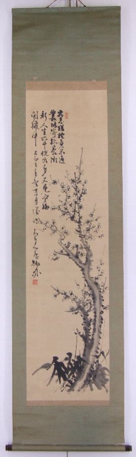 ｲ-0033 泉 智等 ≪梅、書≫ | 掛軸 【阿波の作家】,あ行 | | 表具修復