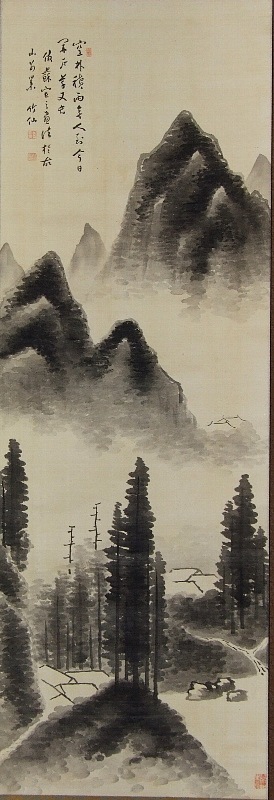 掛軸 光径作 山村風景 画 楽天市場】掛け軸 彩色山水 (小島光径) ※即納※ 送料無料 【掛軸