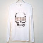 Skull checked pattern Long T-shirt white|Long T-Shirt　-ロンT-