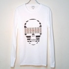 Skull checked pattern Long T-shirt white