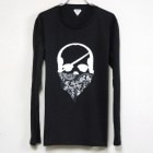 Skull Bandana Logo Pattern Long T Shirt Black