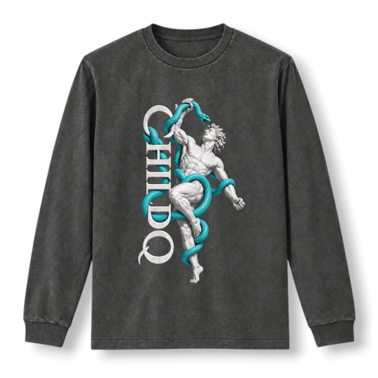 CHILDQ TURQUOISE BLUE SNAKE STATUE FADE LONG TEE