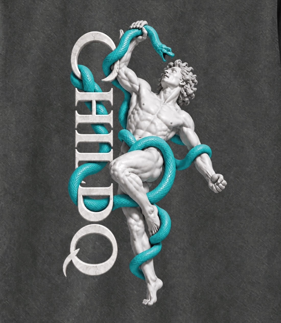 CHILDQ TURQUOISE BLUE SNAKE STATUE FADE LONG TEE