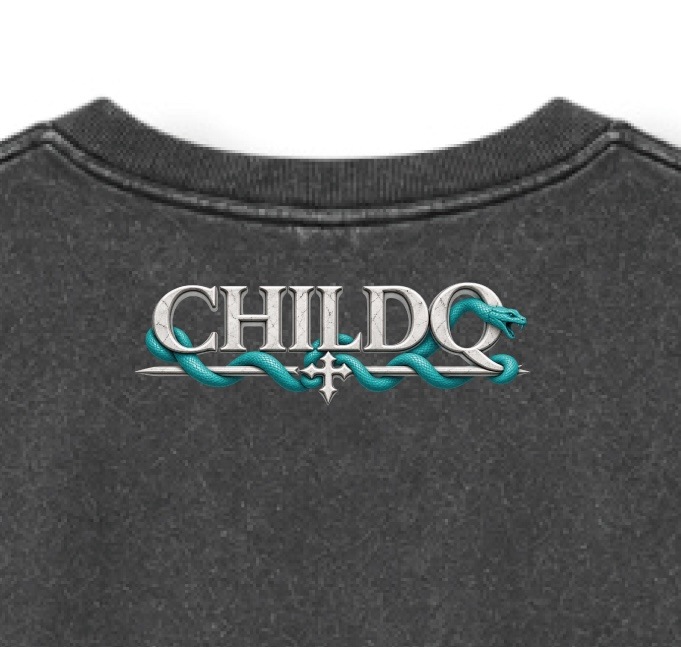 CHILDQ TURQUOISE BLUE SNAKE STATUE FADE LONG TEE