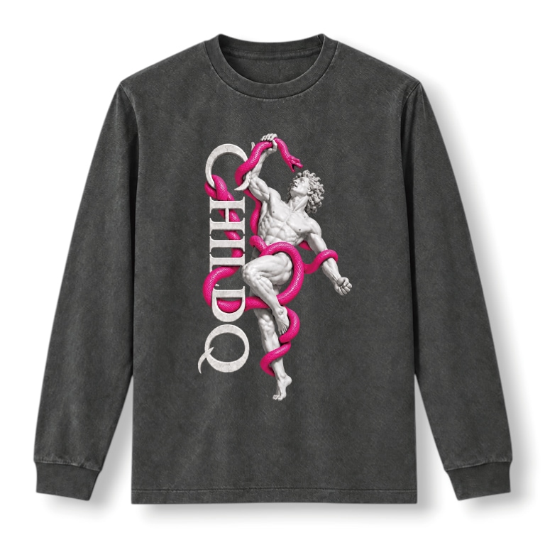 CHILDQ PINK SNAKE STATUE FADE LONG TEE