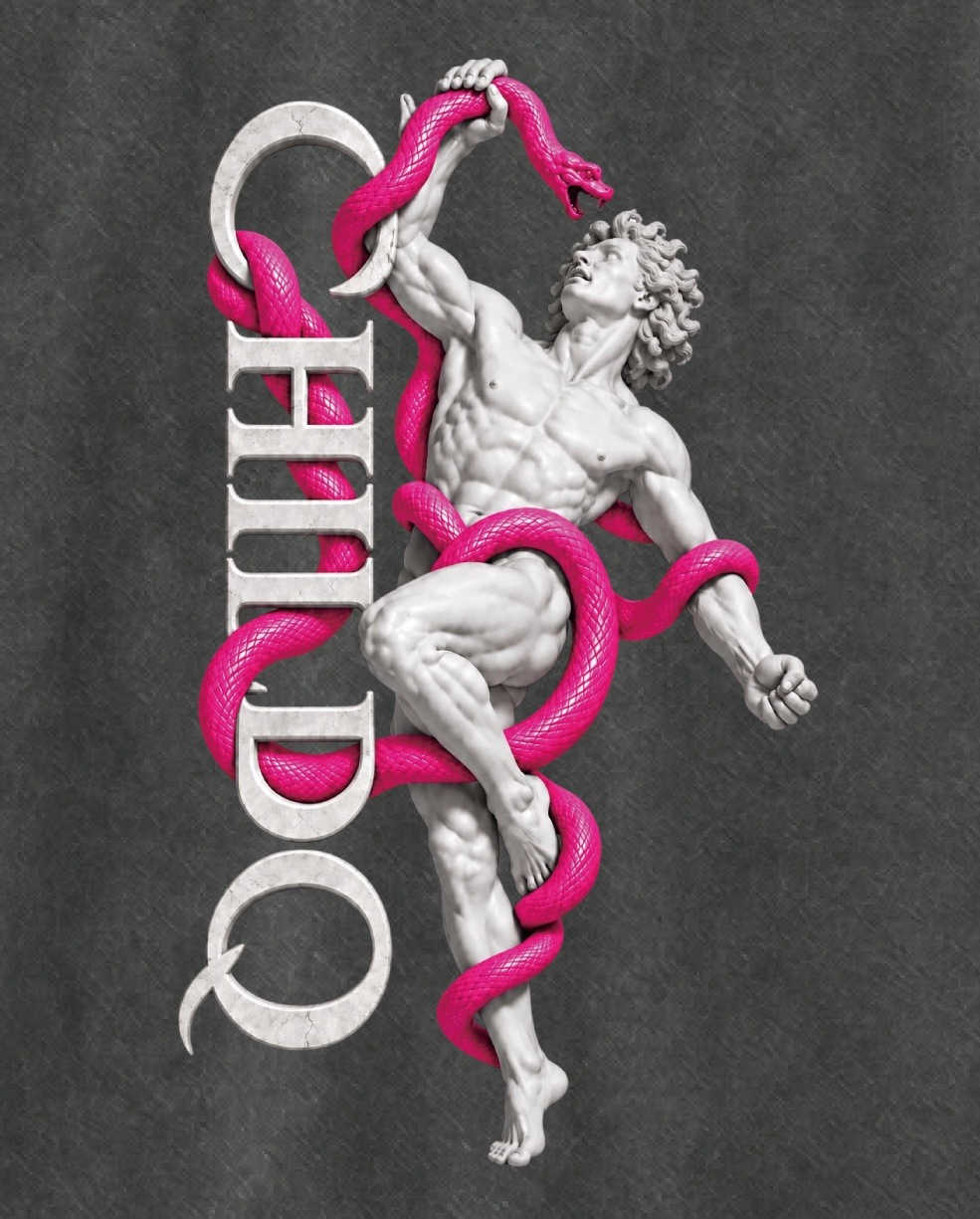 CHILDQ PINK SNAKE STATUE FADE LONG TEE