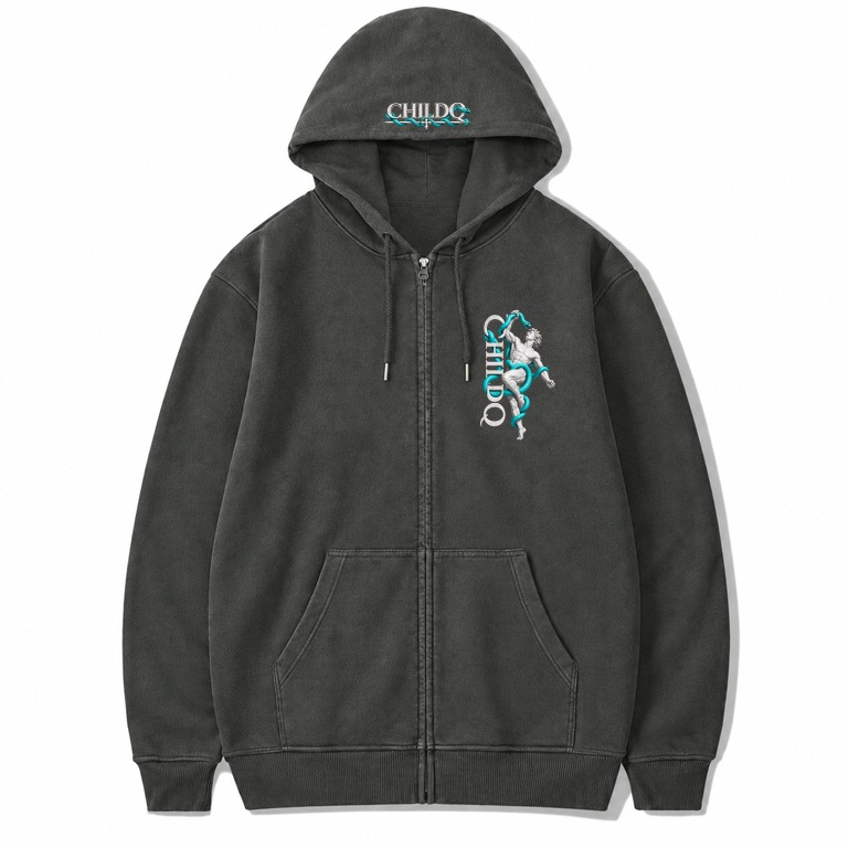 CHILDQ TURQUOISE BLUE SNAKE STATUE FADE zip Hoodie Black
