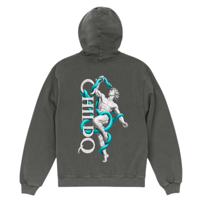 CHILDQ TURQUOISE BLUE SNAKE STATUE FADE zip Hoodie Black
