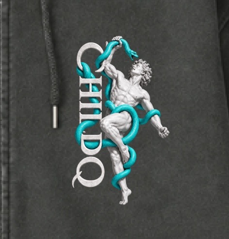 CHILDQ TURQUOISE BLUE SNAKE STATUE FADE zip Hoodie Black