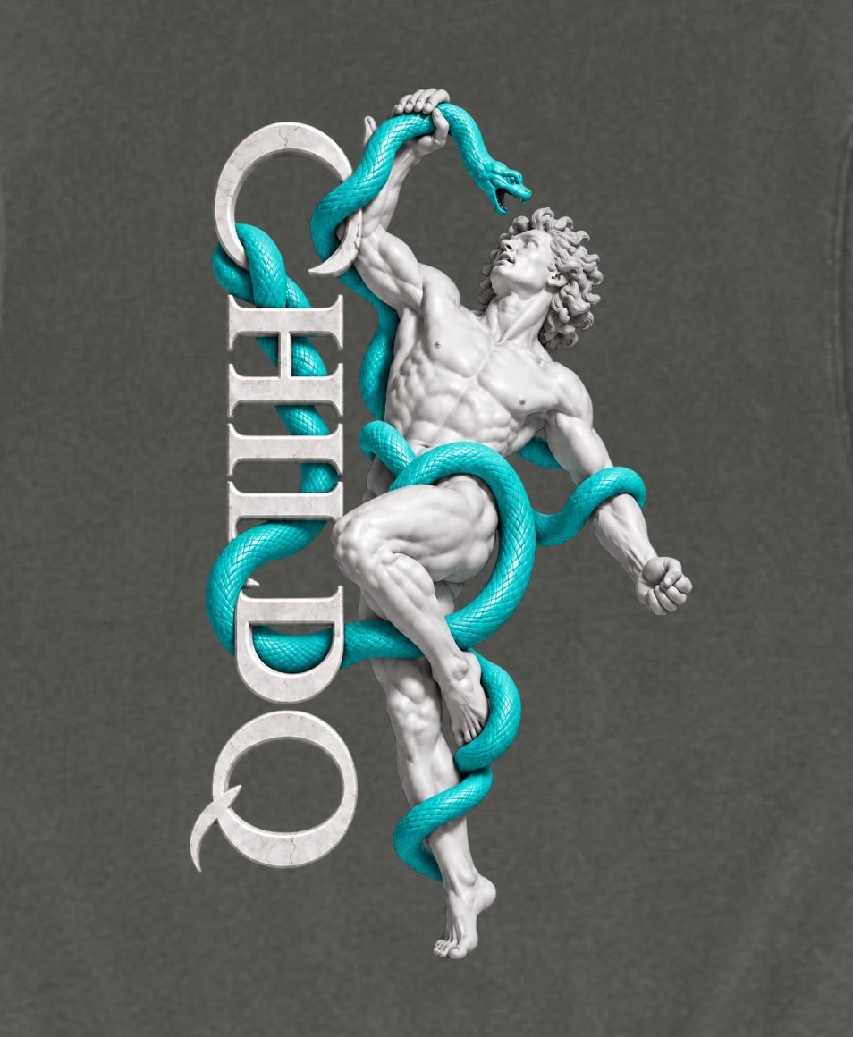 CHILDQ TURQUOISE BLUE SNAKE STATUE FADE zip Hoodie Black