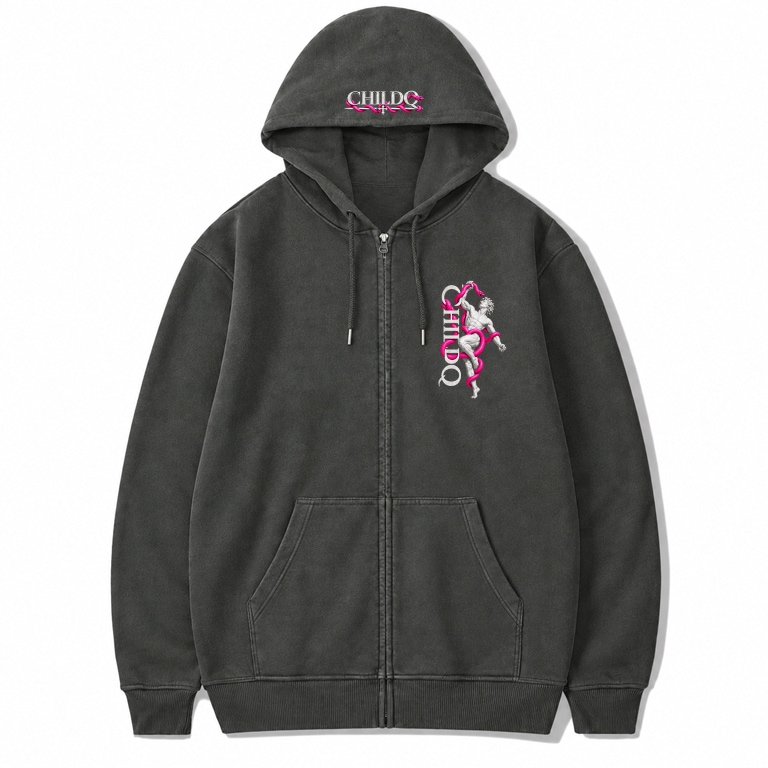 CHILDQ VIVIT PINK SNAKE STATUE FADE zip Hoodie Black