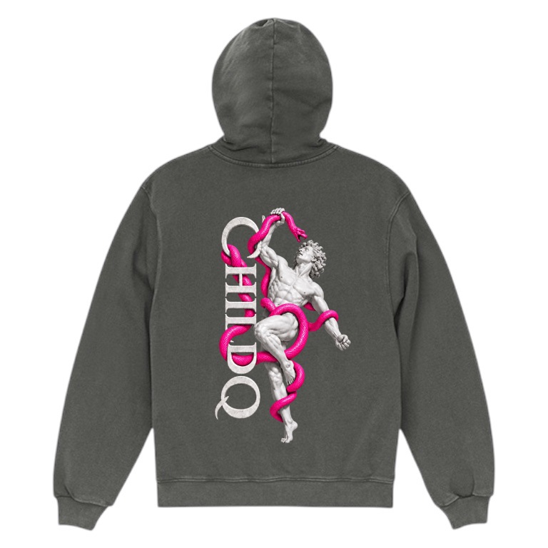 CHILDQ VIVIT PINK SNAKE STATUE FADE zip Hoodie Black