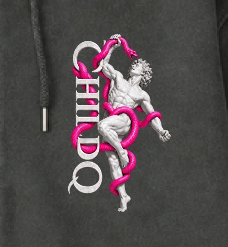 CHILDQ VIVIT PINK SNAKE STATUE FADE zip Hoodie Black